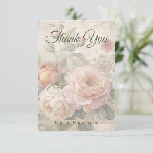 ロマンティック ヴィンテージ ローズ ウェディング サンクス サンキューカード (スタンド正面)