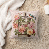 ロマンティック ヴィンテージ 水彩 フラワーバードケージ クッション (ブランケット)