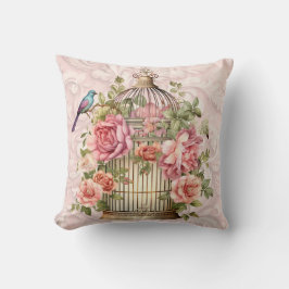 ロマンティック ヴィンテージ 水彩 フラワーバードケージ  クッション
