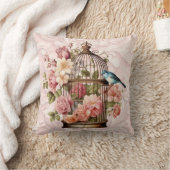 ロマンティック ヴィンテージ 水彩 フラワーバードケージ クッション (ブランケット)