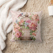 ロマンティック ヴィンテージ 水彩 フラワーバードケージ クッション (ブランケット)