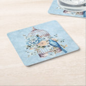 ロマンティック ヴィンテージ 水彩 フラワーバードケージ スクエアペーパーコースター (アングル)
