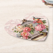 ロマンティック ヴィンテージ 水彩 フラワーバードケージ ペーパーコースター (アングル)