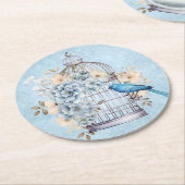 ロマンティック ヴィンテージ 水彩 フラワーバードケージ ラウンドペーパーコースター (アングル)