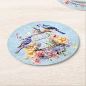 ロマンティック ヴィンテージ 水彩 フラワーバードケージ ラウンドペーパーコースター (アングル)
