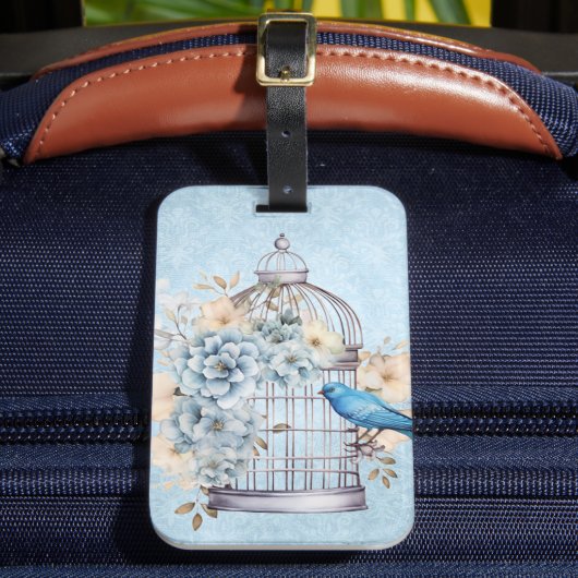 ロマンティック ヴィンテージ 水彩 フラワーバードケージ ラゲッジタグ (正面インサイチュ2)