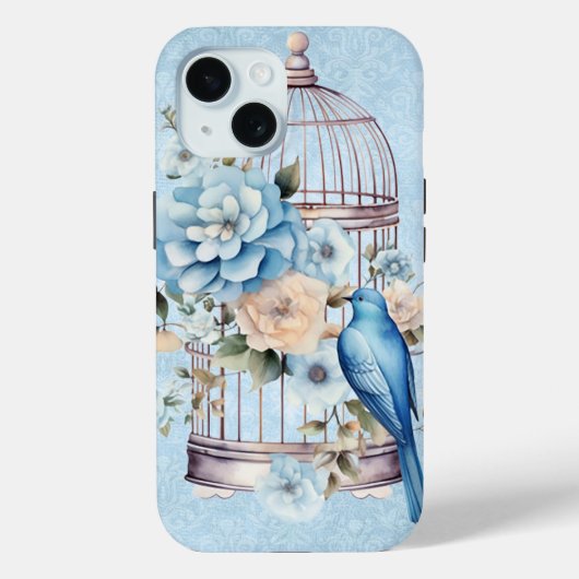 ロマンティック ヴィンテージ 水彩 フラワーバードケージ Case-Mate iPhoneケース (裏面)