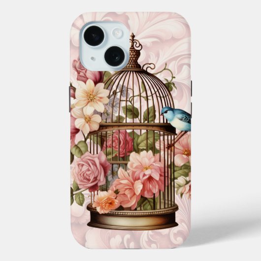 ロマンティック ヴィンテージ 水彩 フラワーバードケージ Case-Mate iPhoneケース (裏面)