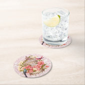 ロマンティック ヴィンテージ 水彩 フラワー 鳥かご ラウンドペーパーコースター (インサイチュ)