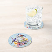 ロマンティック ヴィンテージ 水彩 フラワー 鳥かご ラウンドペーパーコースター (インサイチュ)