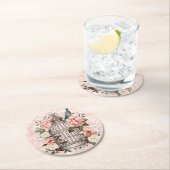 ロマンティック ヴィンテージ 水彩 フラワー 鳥かご ラウンドペーパーコースター (インサイチュ)