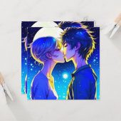 ロマンパーソナライズされたチアニメカップルのバレンタインデー カード (正面/裏面インサイチュ)