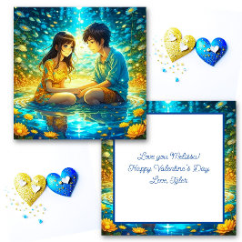 ロマンパーソナライズされたチアニメカップルのバレンタインデー カード