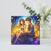 ロマンパーソナライズされたチアニメカップルのバレンタインデー カード (スタンド正面)