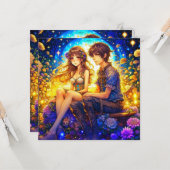 ロマンパーソナライズされたチアニメカップルのバレンタインデー カード (正面/裏面インサイチュ)