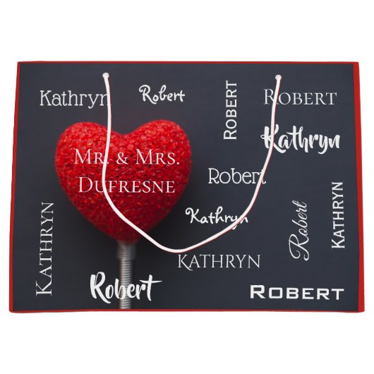 ロマンパーソナライズされたチックハート ラージペーパーバッグ (正面)