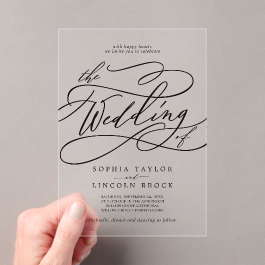 ロマンファンシーエレガントクラシックク書結婚道 アクリル招待状 (インサイチュ (ポータブル))