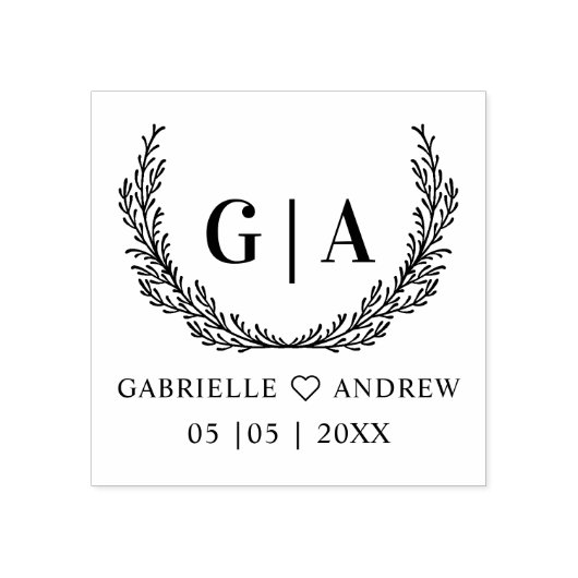 ロマンファンシームミニマルブランチ結婚のイニシャル ラバースタンプ (インプリント)