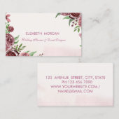 ロマンモダンエレガントティックな水彩花バラ 名刺 (正面/裏面)