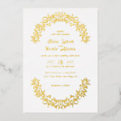 ロマンモダンエレガントティックフローラ結婚リース 箔招待状 (正面)