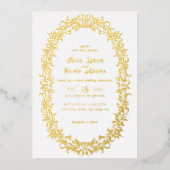 ロマンモダンエレガントティックフローラ結婚リース 箔招待状 (正面)