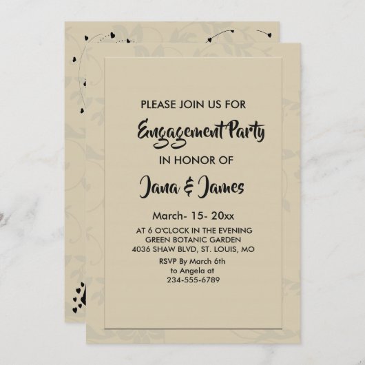 ロマンモダンエレガントティック婚約 招待状 (正面/裏面)