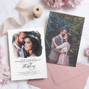 ロマンモダンエレガントムな二つ結婚の写真 招待状
