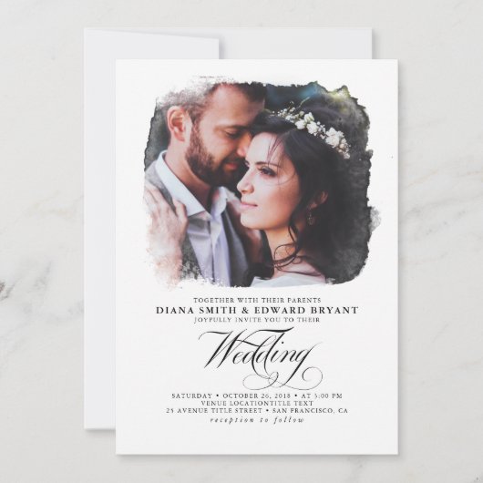 ロマンモダンエレガントムな二つ結婚の写真 招待状 (正面)