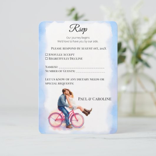 ロマンモダンカジュアルチックなカップルの水色芸術的 セーブザデート (スタンド正面)