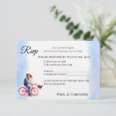 ロマンモダンカジュアルチックな結婚式カップルの水色 出欠カード (スタンド正面)