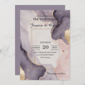 ロマンモダンクウォーターカラー赤面ゴールドフォイル結婚ズ 招待状 (正面/裏面)