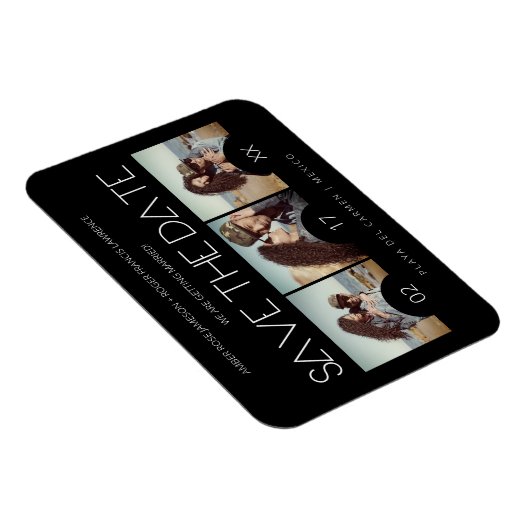 ロマンモダンクエレガントな3枚の写真をスリップ婚約した マグネット (右側)