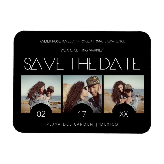 ロマンモダンクエレガントな3枚の写真をスリップ婚約した マグネット (横)