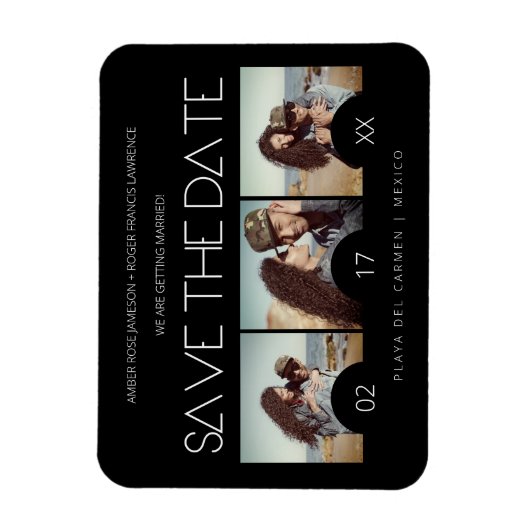 ロマンモダンクエレガントな3枚の写真をスリップ婚約した マグネット (縦)