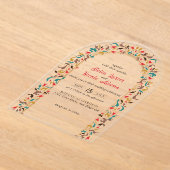 ロマンモダンスエレガントフローラ結婚リース アクリル招待状 (レイダウン)