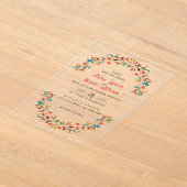 ロマンモダンスエレガントフローラ結婚リース アクリル招待状 (レイダウン)