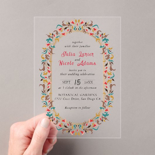 ロマンモダンスエレガントフローラ結婚リース アクリル招待状 (インサイチュ (ポータブル))