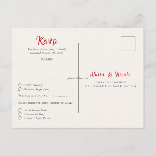 ロマンモダンスエレガントフローラ結婚リース ポストカード (裏面)