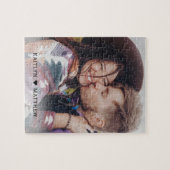 ロマンモダンチカップル写真モノグラム名 ジグソーパズル (横)