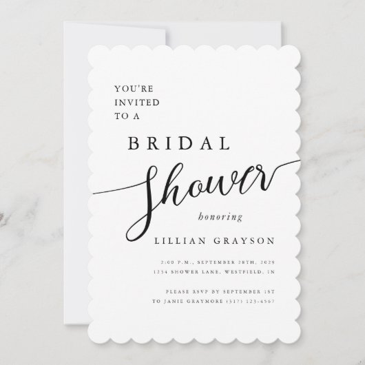 ロマンモダンチスクリプトホタテブライダルシャワー 招待状 (正面)