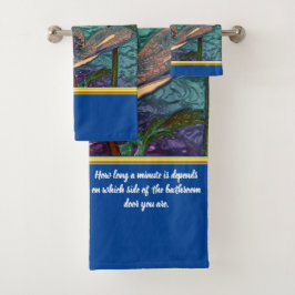 ロマンモダンチックと金ゴールド箔ガラス花blこうもり バスタオルセット