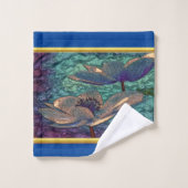 ロマンモダンチックと金ゴールド箔ガラス花blこうもり バスタオルセット (ウォッシュタオル)