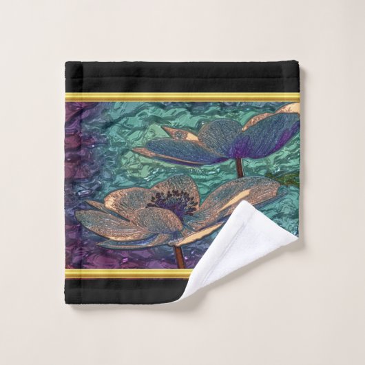 ロマンモダンチックな金ゴールド箔ガラス花一枚一組 バスタオルセット (ウォッシュタオル)