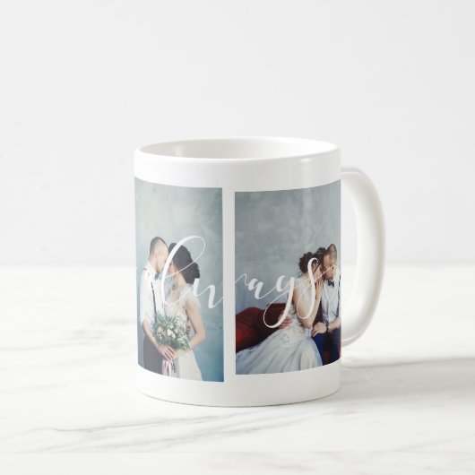 ロマンモダンチック | Love常に3枚の写真のスクリプトを作成 コーヒーマグカップ (正面右)