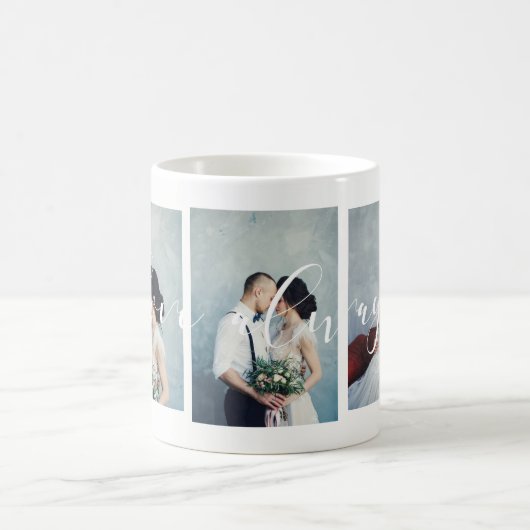 ロマンモダンチック | Love常に3枚の写真のスクリプトを作成 コーヒーマグカップ (中央)