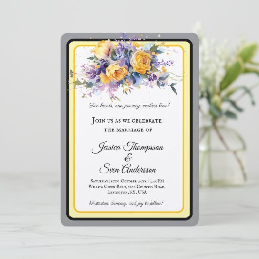 ロマンモダンティイエローローズ開花結婚ズ 招待状 (スタンド正面)