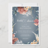 ロマンモダンティガーデンフローラブルーブライダルシャワー 招待状 (正面)