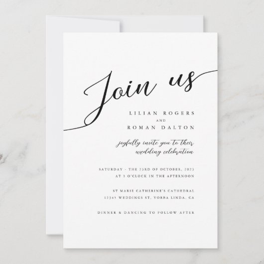 ロマンモダンティスクリプトタイポグラフィ結婚ズ 招待状 (正面)