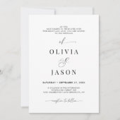 ロマンモダンティスクリプト白黒イニシャル結婚ズ 招待状 (正面)