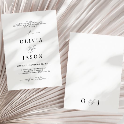 ロマンモダンティスクリプト白黒イニシャル結婚ズ 招待状